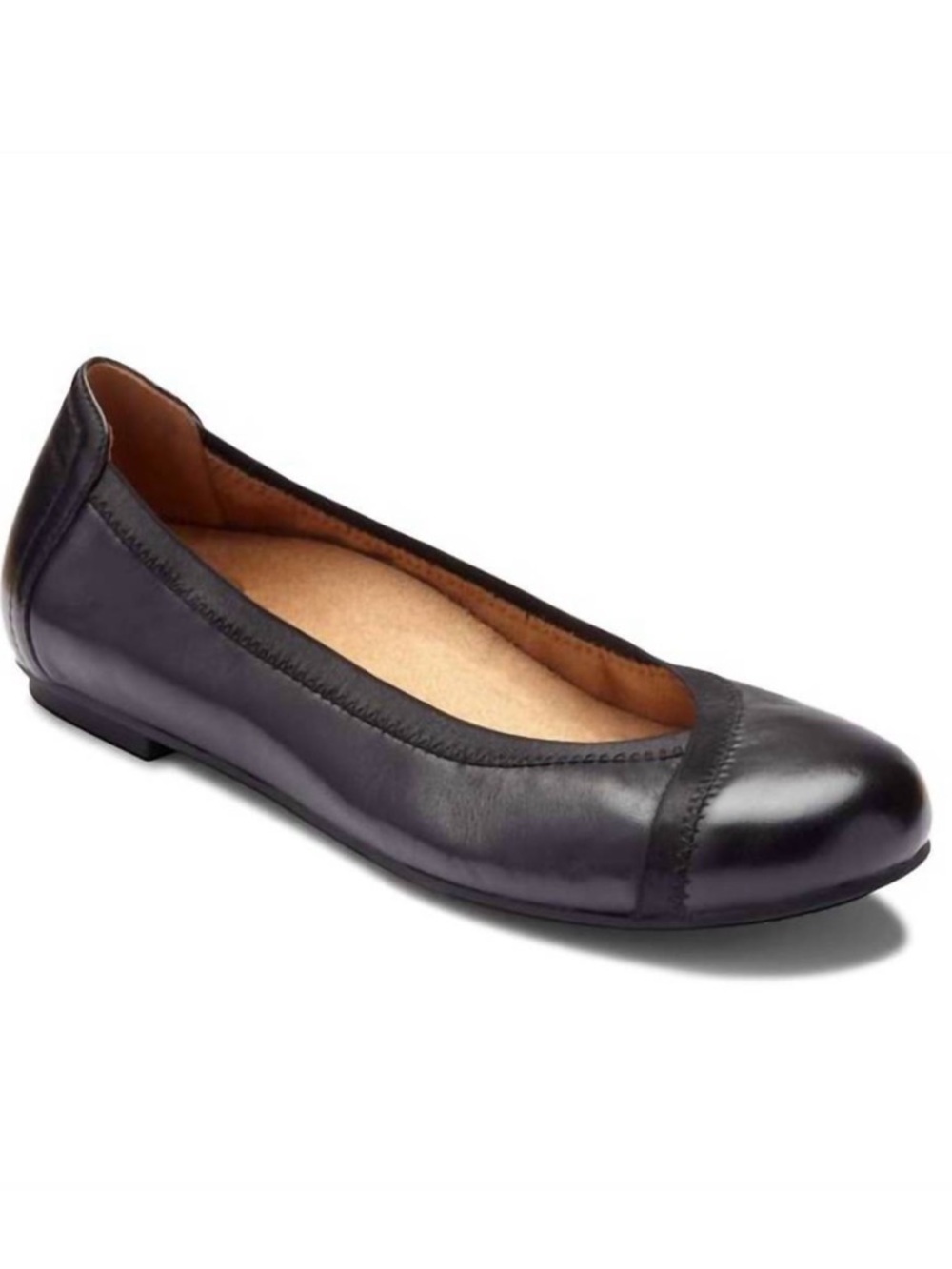 Vionic Black Leather Spark Carroll Ballet Flat